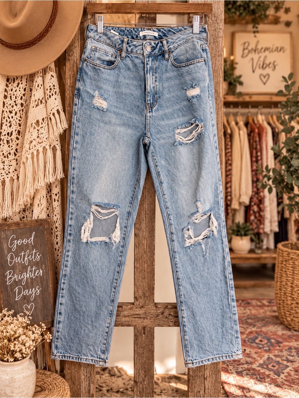 PacSun Light Blue Distressed Mom Jeans